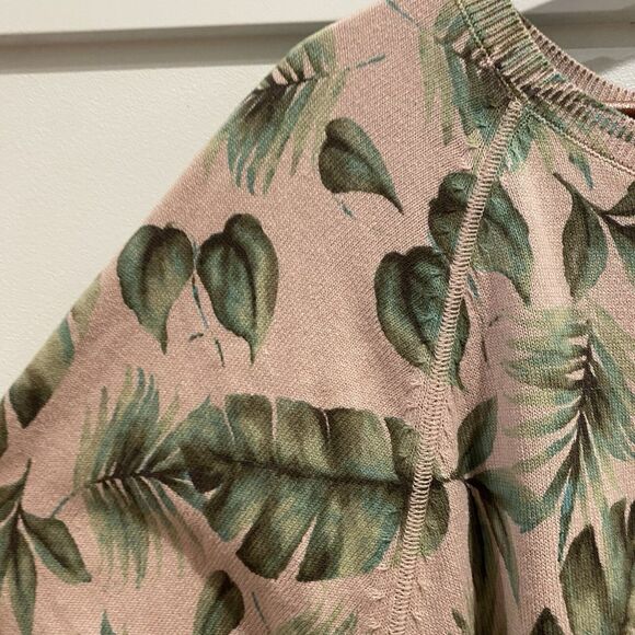 J Jill Sweater Women Petite LP Pink Green Pullover Royal Palm Leaf Printed NWT - Picture 9 of 16